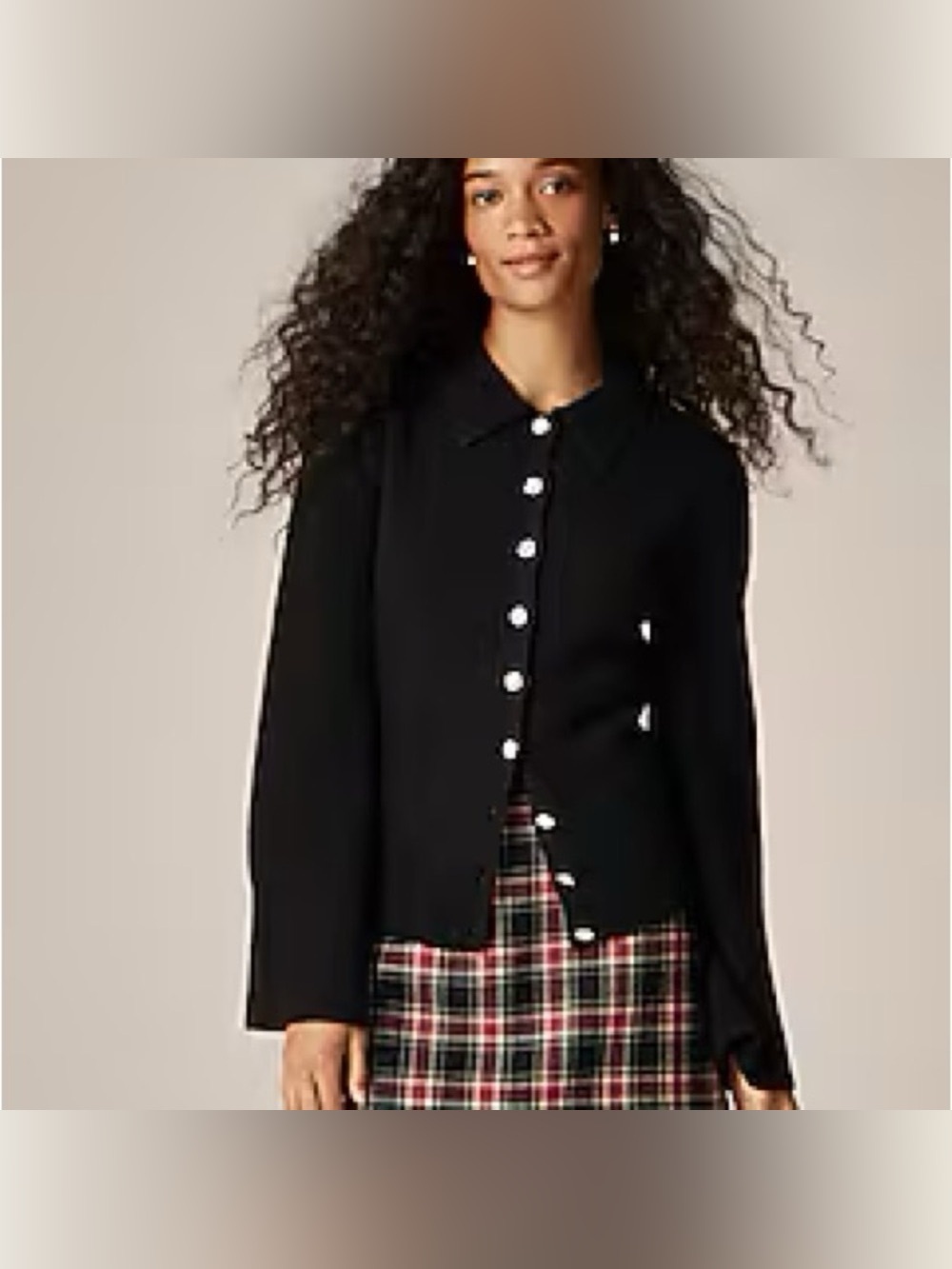 NWT J. Crew Black Knit cardigan with crystal Buttons 100% lambs wool